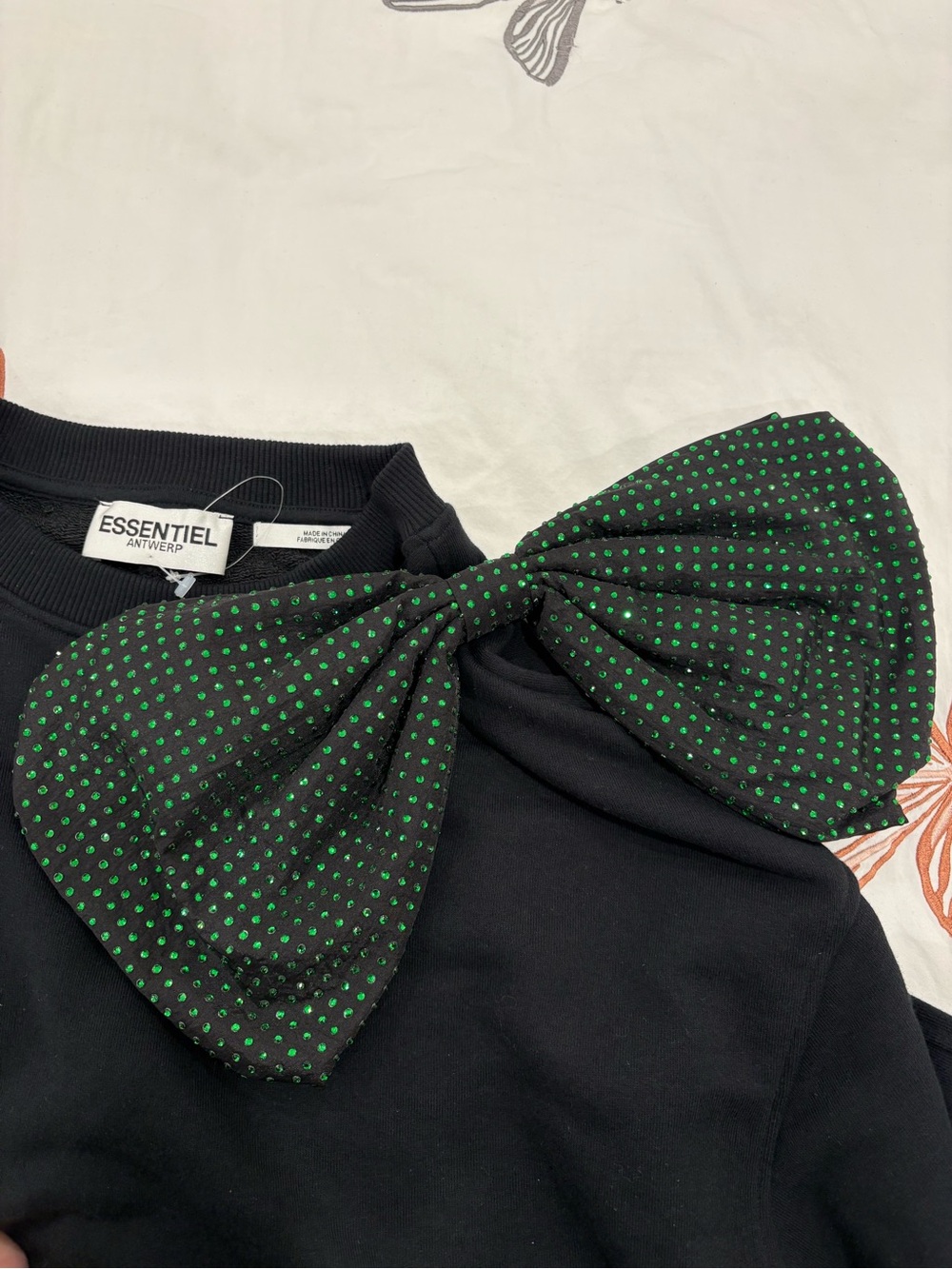 Essentiel Antwerp Sweatshirt Bow Black Green Polka Dot Bow. New. Bow Only